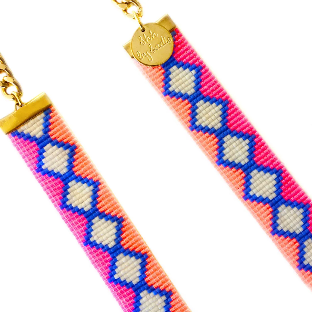 Ibiza Woven Beaded Necklace - lime and coral