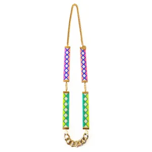 Ibiza Woven Beaded Necklace - lime and coral