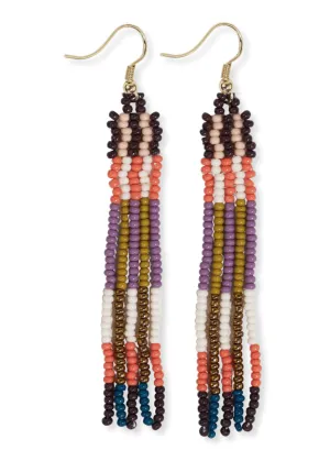 Ink   Alloy Melissa Alternating Two Color Grids Petite Beaded Fringe Earrings Citron   Coral