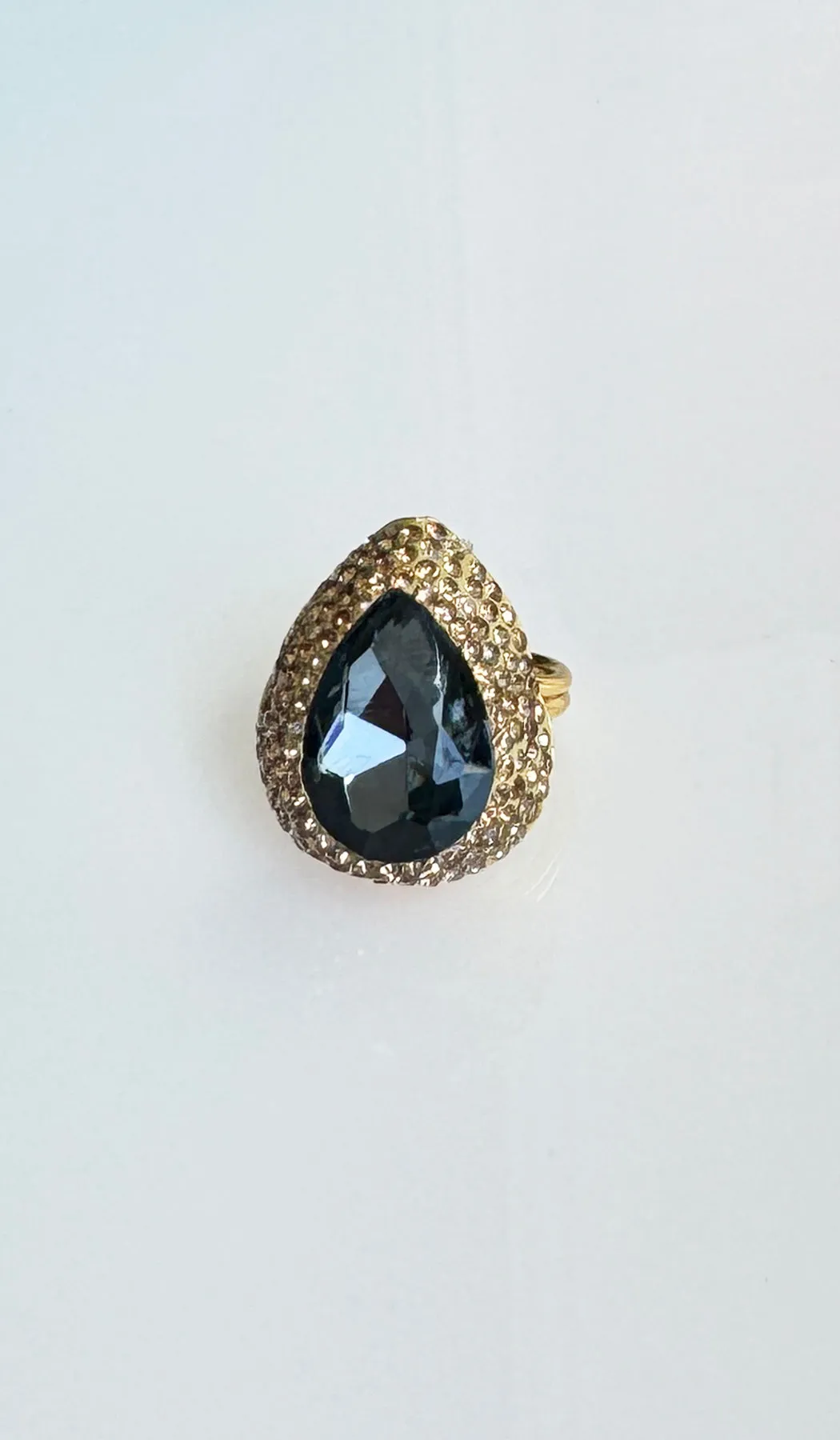 Jeweled Smoky and Champagne Crystal Teardrop Cocktail Ring