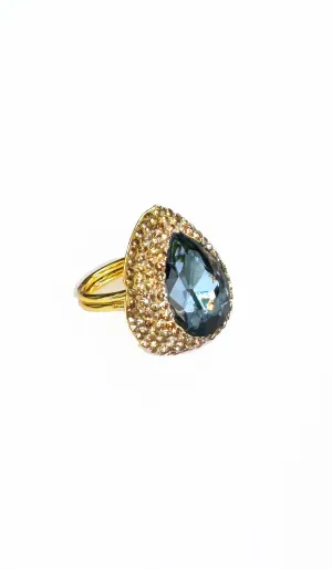 Jeweled Smoky and Champagne Crystal Teardrop Cocktail Ring