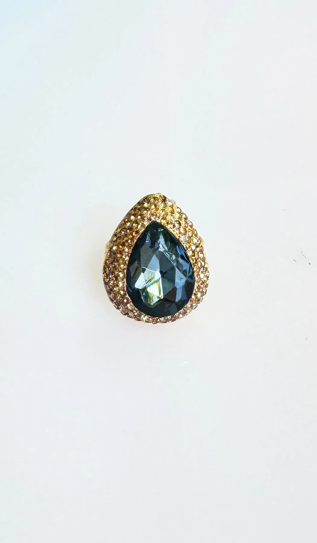 Jeweled Smoky and Champagne Crystal Teardrop Cocktail Ring