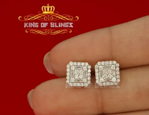 King of Bling's 0.98ct Cubic Zirconia 925 Yellow Silver Women's & Men's Hip Hop Square Earrings