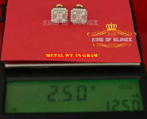 King of Bling's 0.98ct Cubic Zirconia 925 Yellow Silver Women's & Men's Hip Hop Square Earrings