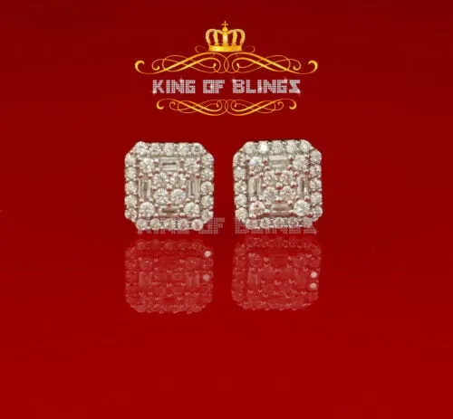 King of Bling's 0.98ct Cubic Zirconia 925 Yellow Silver Women's & Men's Hip Hop Square Earrings