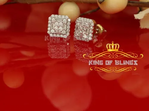 King of Bling's 0.98ct Cubic Zirconia 925 Yellow Silver Women's & Men's Hip Hop Square Earrings