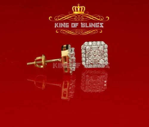 King of Bling's 0.98ct Cubic Zirconia 925 Yellow Silver Women's & Men's Hip Hop Square Earrings