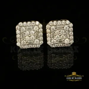 King of Bling's 0.98ct Cubic Zirconia 925 Yellow Silver Women's & Men's Hip Hop Square Earrings