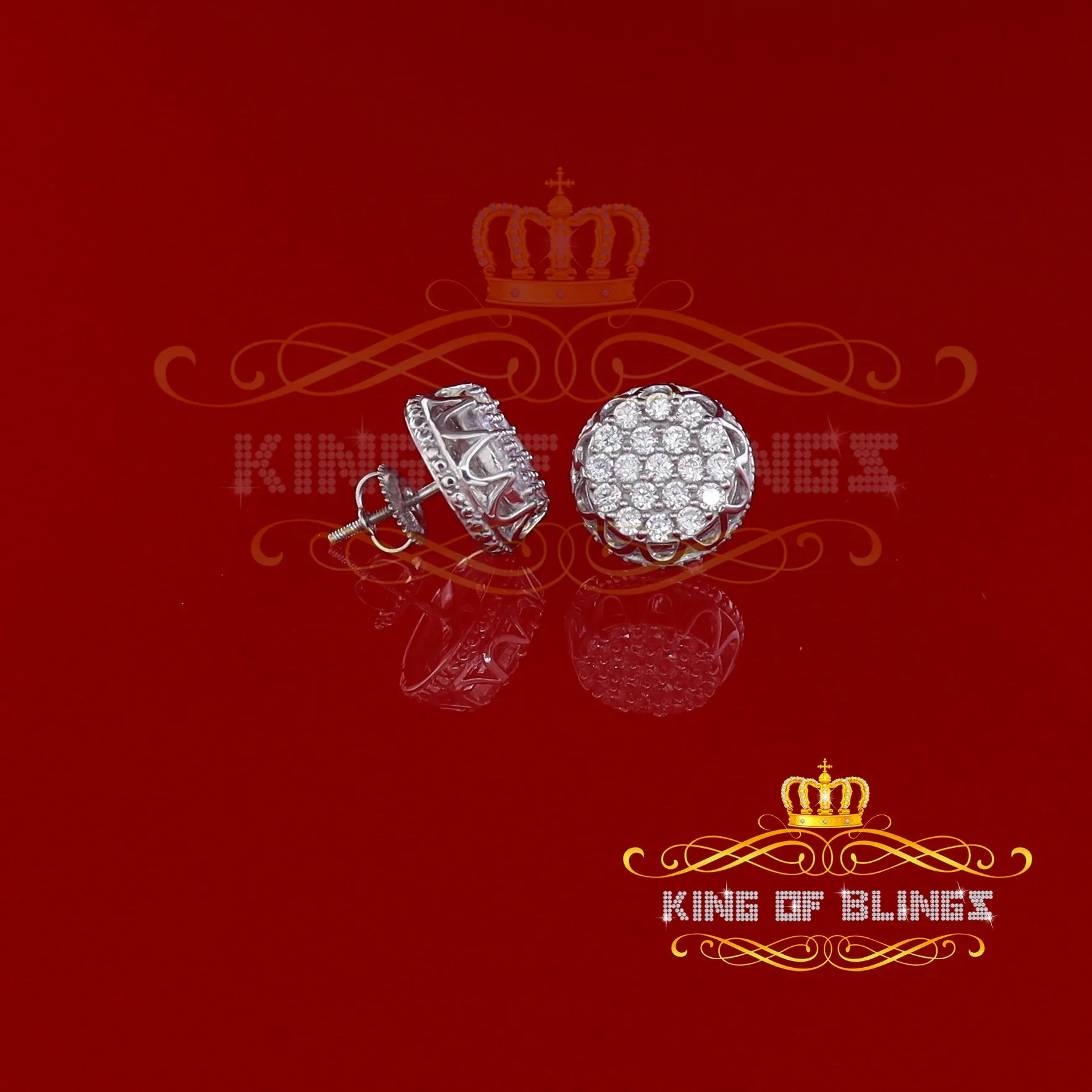 King of Blings- 925 White Sterling Silver 2.28ct Cubic Zirconia Women's Hip Hop Flower Earrings