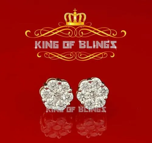 King of Bling's 925 Yellow Silver 0.96ct Cubic Zirconia Women's & Men's Hip Hop Floral Earrings