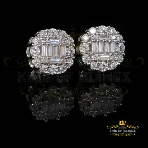 King of Blings- Aretes Para Hombre 925 White Silver 1.98ct Cubic Zirconia Round Women's Earrings