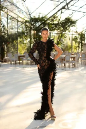 Laila Elegant  High Neck Black Evening Dress