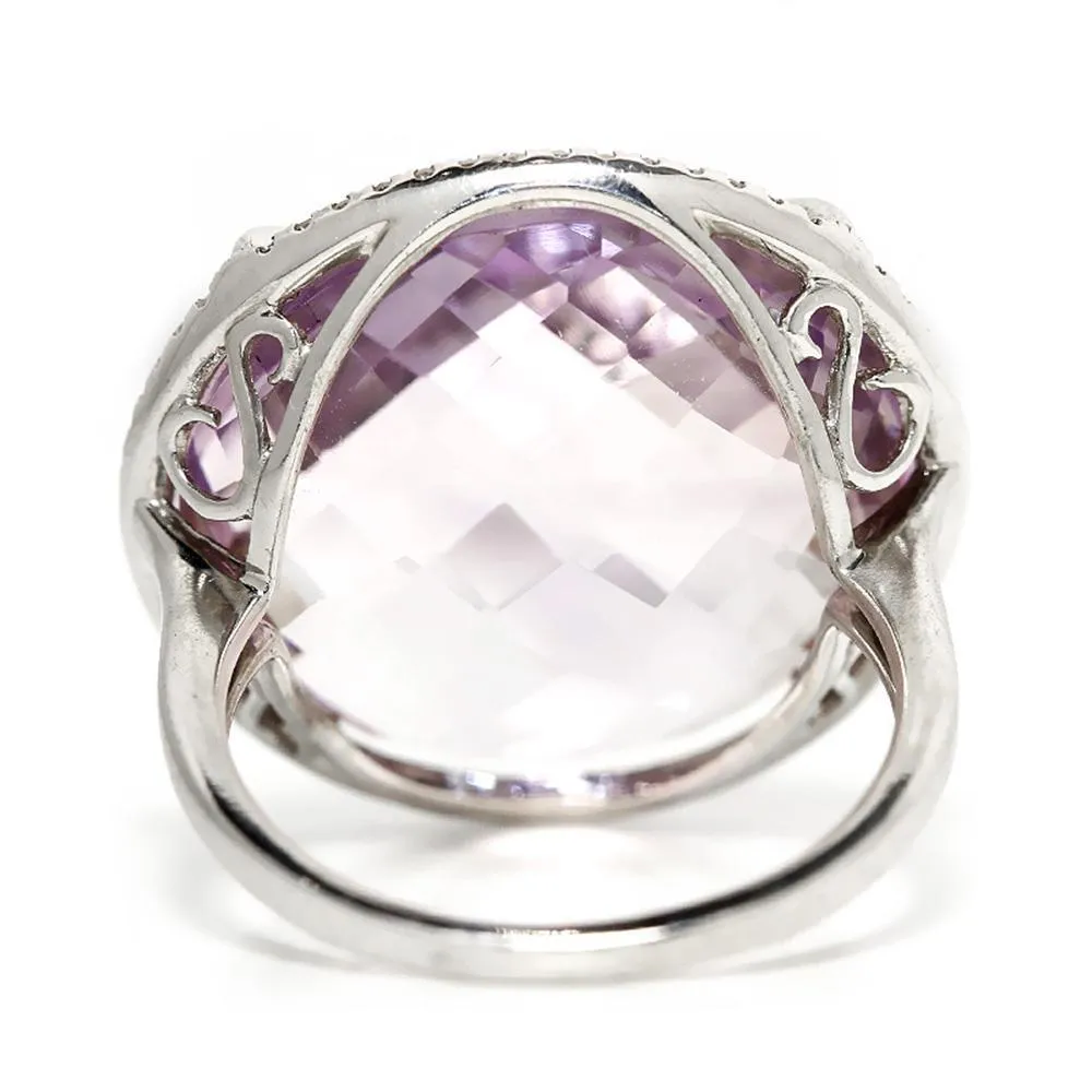 Large Amethyst Halo Ring with Diamonds 14K 18.28ctw