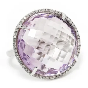 Large Amethyst Halo Ring with Diamonds 14K 18.28ctw