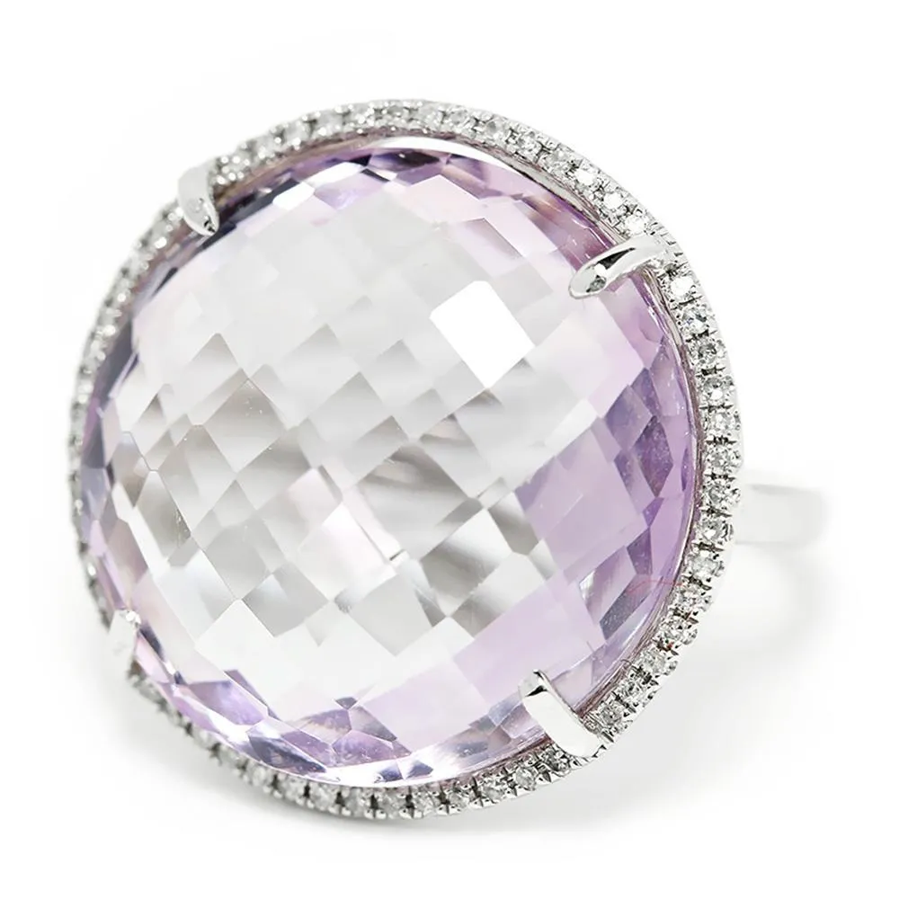 Large Amethyst Halo Ring with Diamonds 14K 18.28ctw