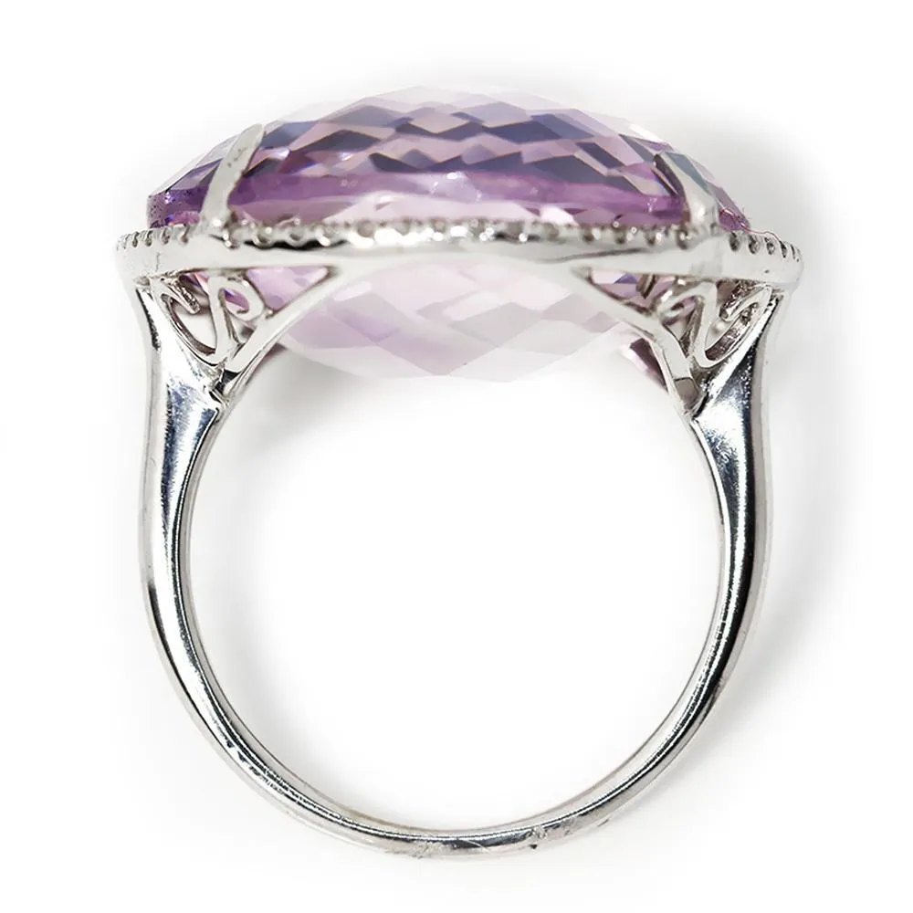 Large Amethyst Halo Ring with Diamonds 14K 18.28ctw