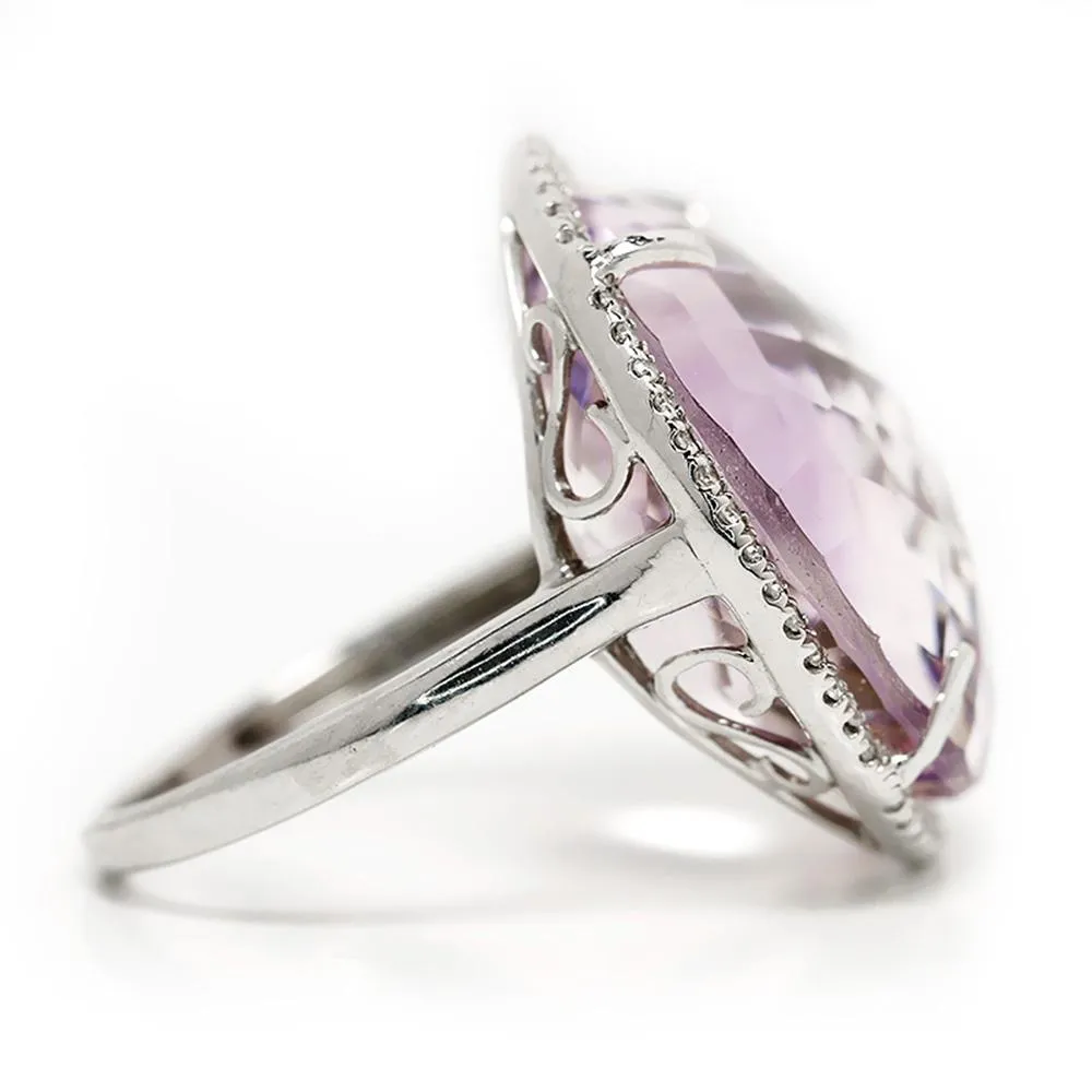 Large Amethyst Halo Ring with Diamonds 14K 18.28ctw