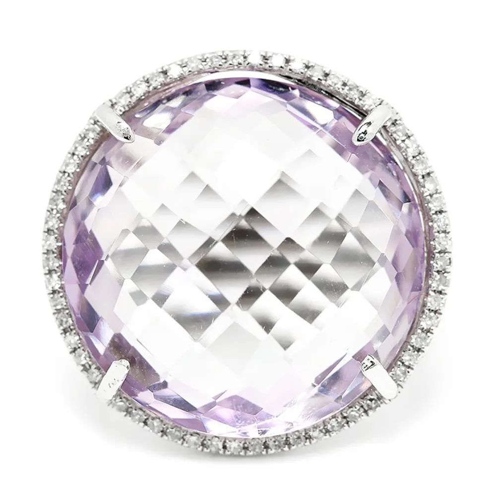 Large Amethyst Halo Ring with Diamonds 14K 18.28ctw