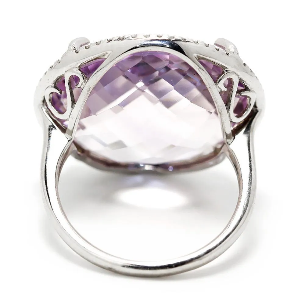 Large Amethyst Halo Ring with Diamonds 14K 18.28ctw