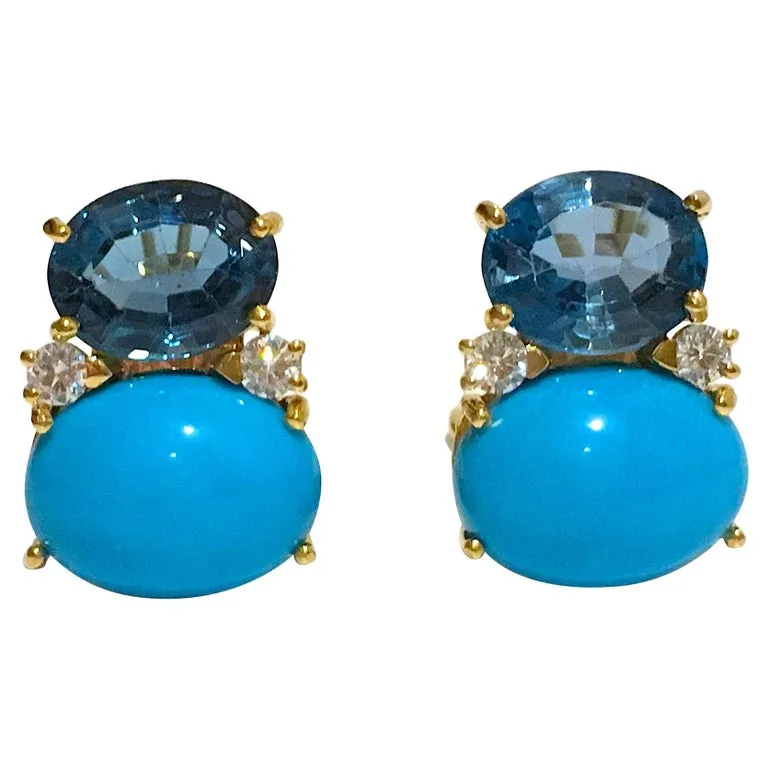 Large GUM DROP™ Earrings with Iolite and Cabochon Turquoise and Diamonds