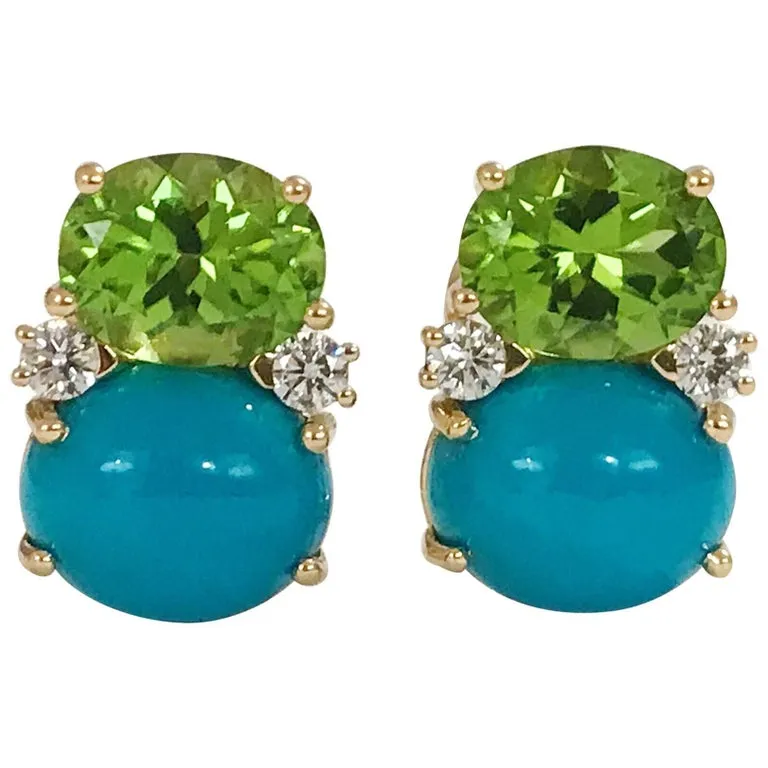 Large GUM DROP™ Earrings with Iolite and Cabochon Turquoise and Diamonds