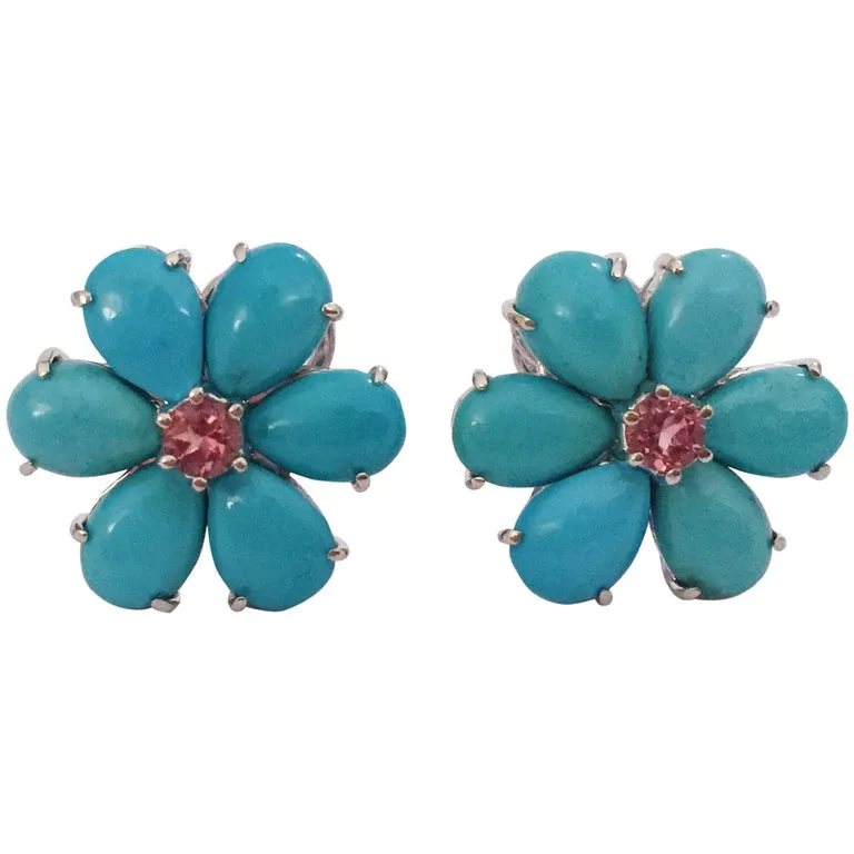 Large GUM DROP™ Earrings with Iolite and Cabochon Turquoise and Diamonds
