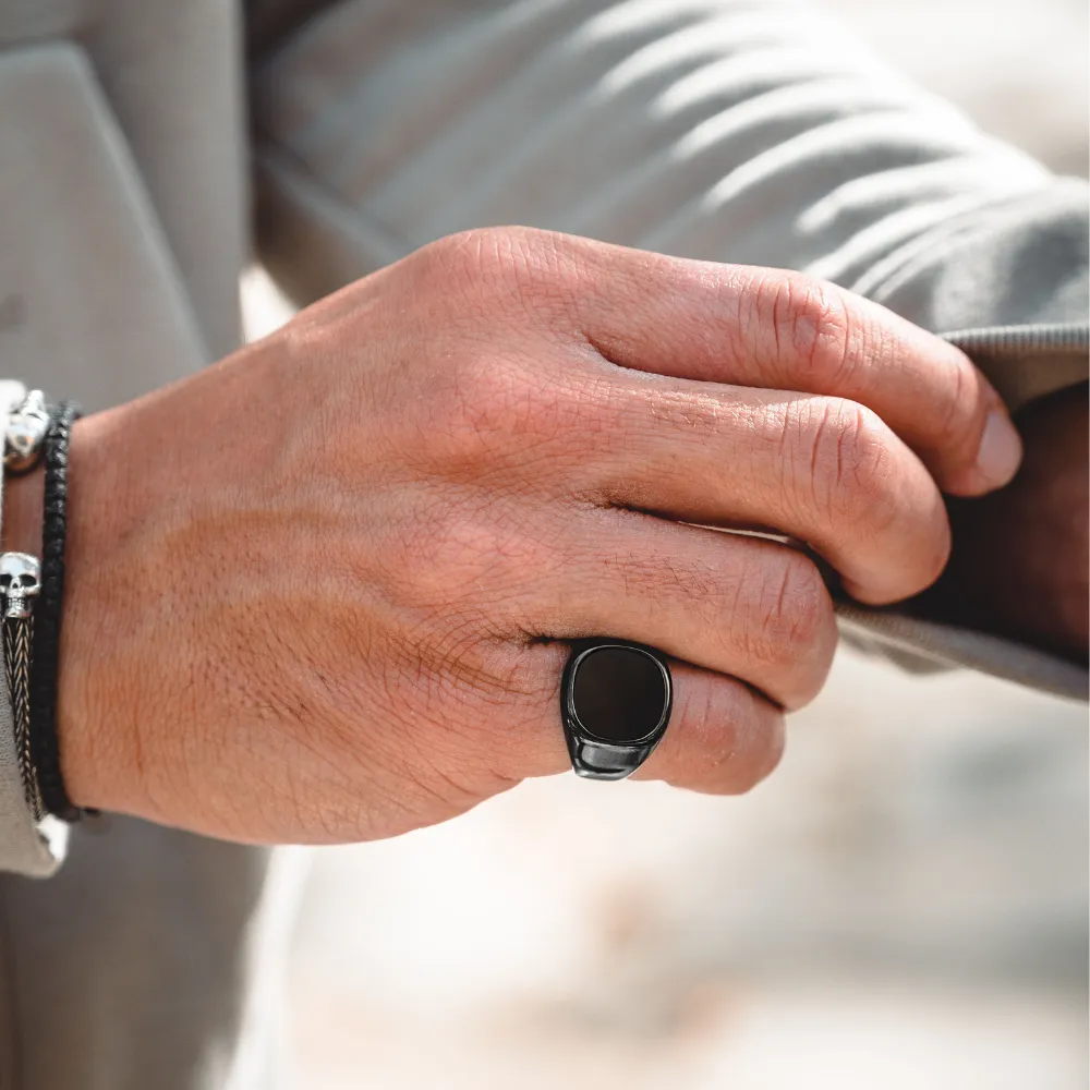 Large Onyx Signet Ring - Black