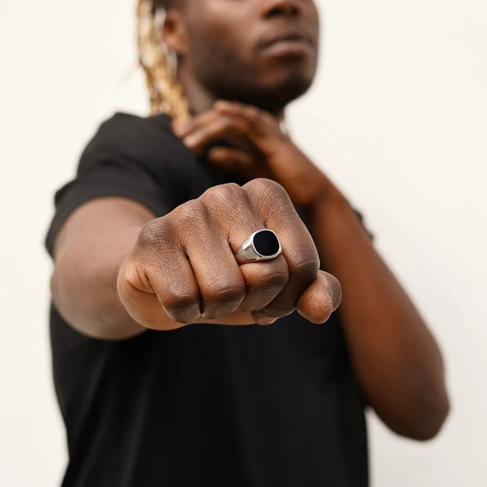 Large Onyx Signet Ring - Black