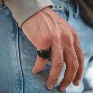 Large Onyx Signet Ring - Black