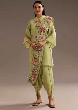 Light Green Zardosi Motif Kurta Dupatta Belt Set