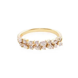 Marquise Cut Diamond and Round Brilliant Cut Diamond Ring in Yellow Gold