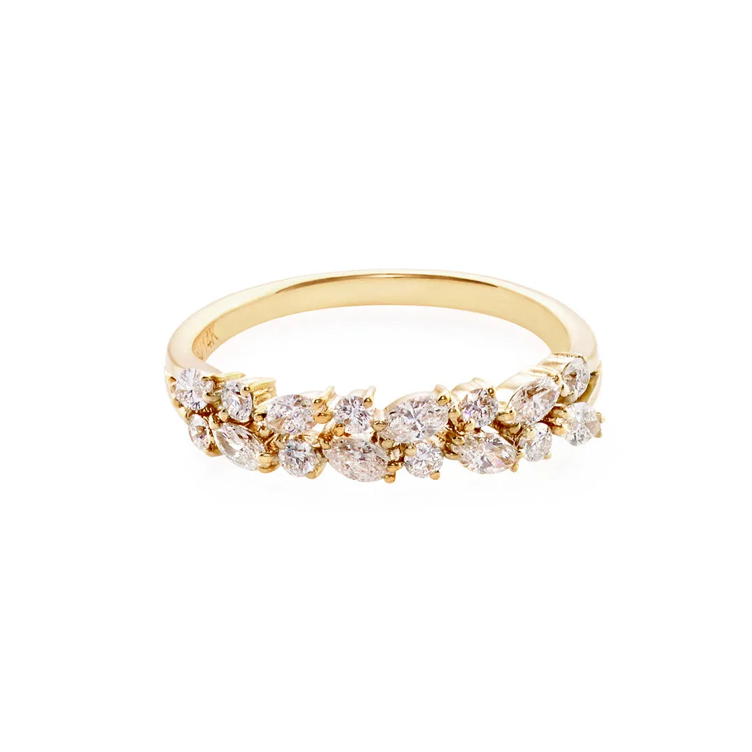 Marquise Cut Diamond and Round Brilliant Cut Diamond Ring in Yellow Gold