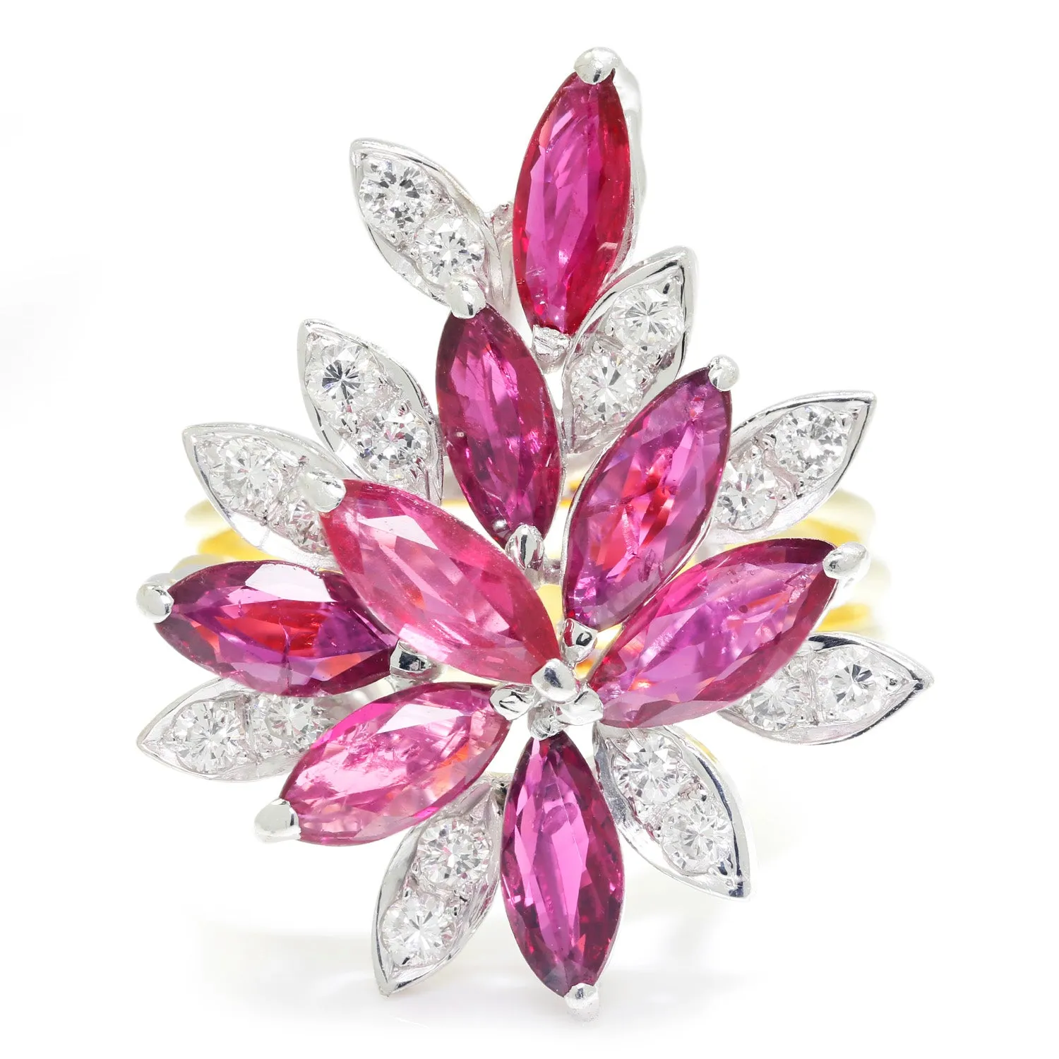 Marquise Ruby Cocktail Ring with Diamonds 18K Gold 2.76ctw