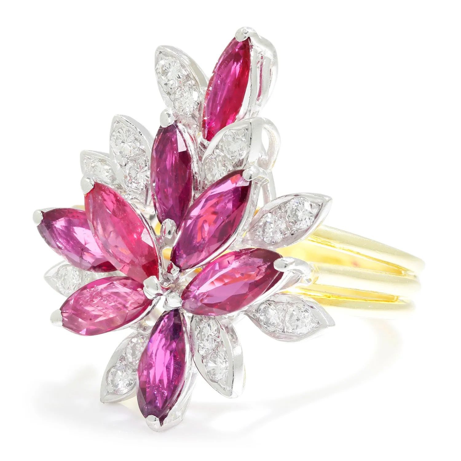 Marquise Ruby Cocktail Ring with Diamonds 18K Gold 2.76ctw