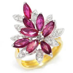Marquise Ruby Cocktail Ring with Diamonds 18K Gold 2.76ctw