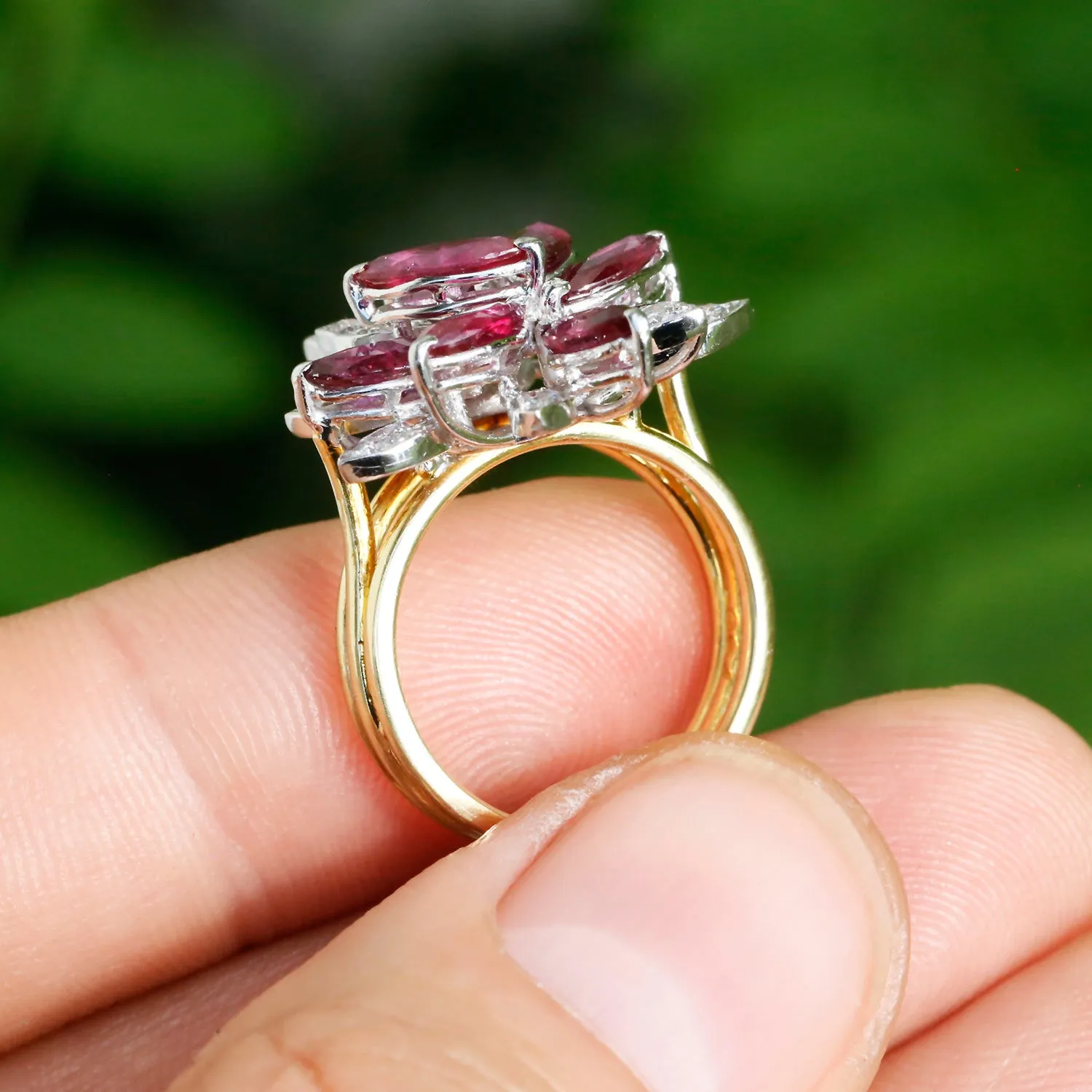 Marquise Ruby Cocktail Ring with Diamonds 18K Gold 2.76ctw