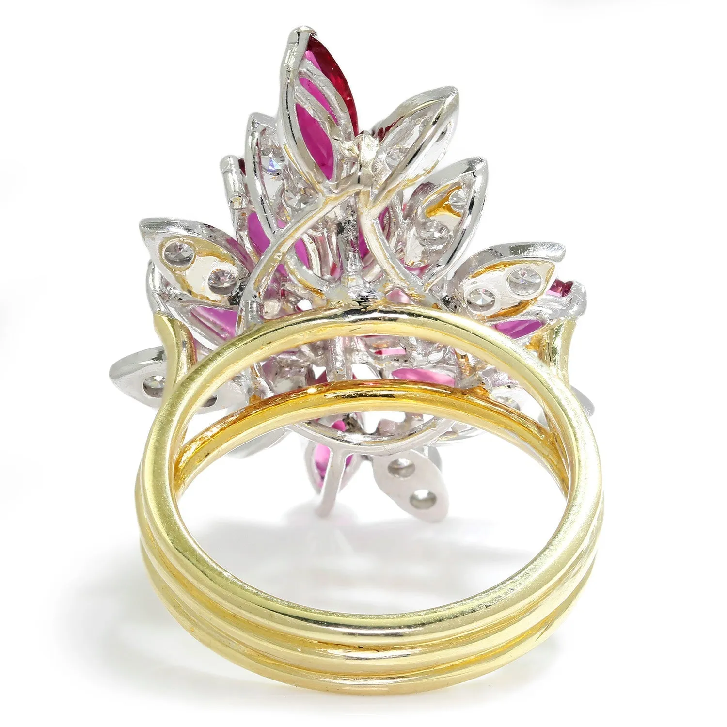 Marquise Ruby Cocktail Ring with Diamonds 18K Gold 2.76ctw