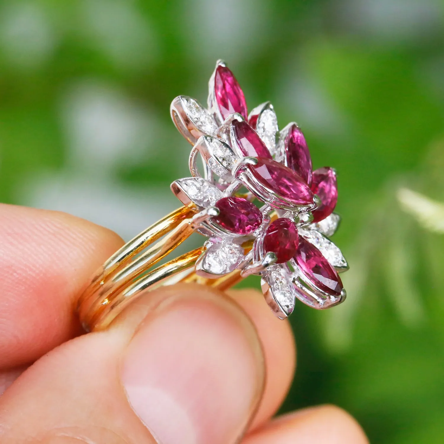 Marquise Ruby Cocktail Ring with Diamonds 18K Gold 2.76ctw