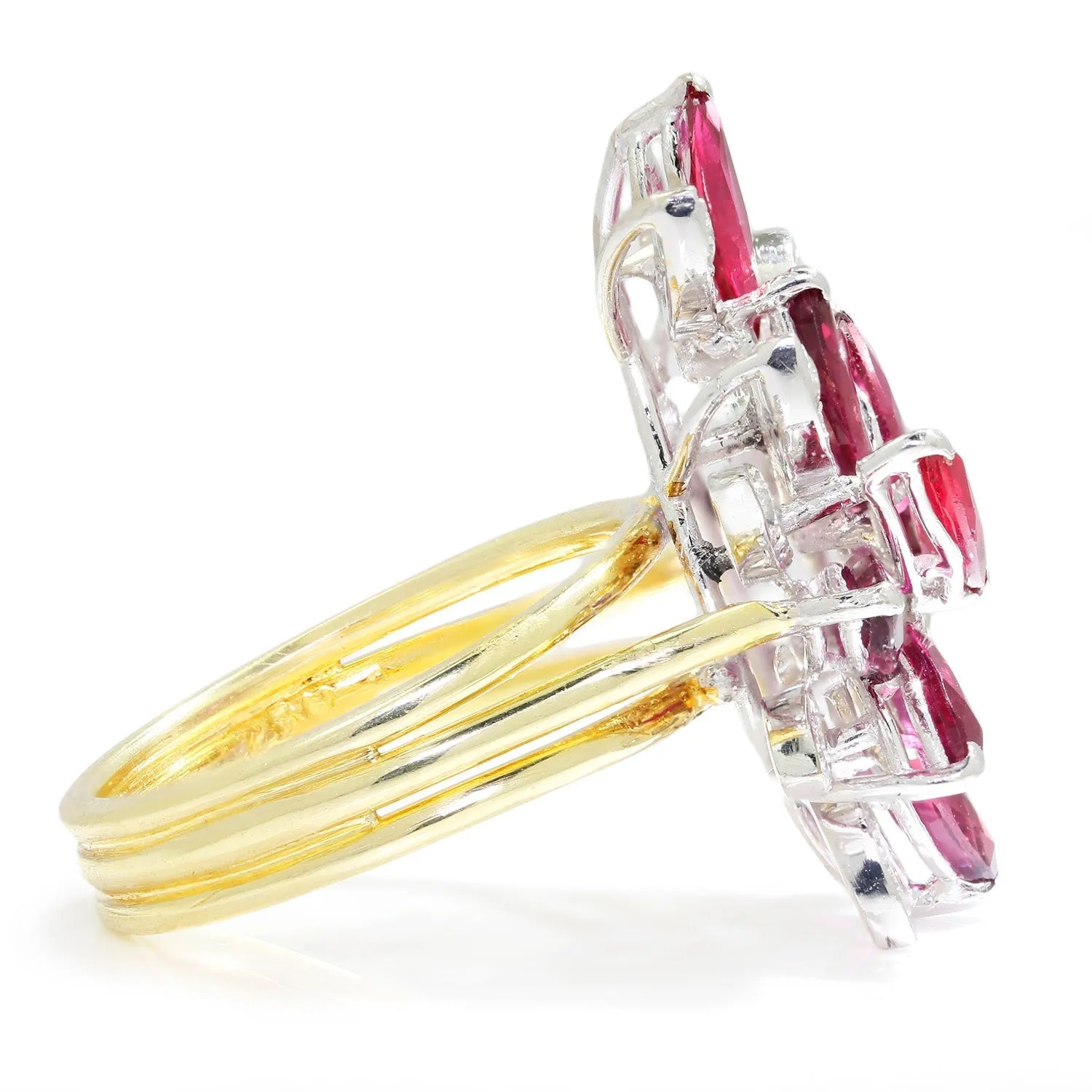 Marquise Ruby Cocktail Ring with Diamonds 18K Gold 2.76ctw