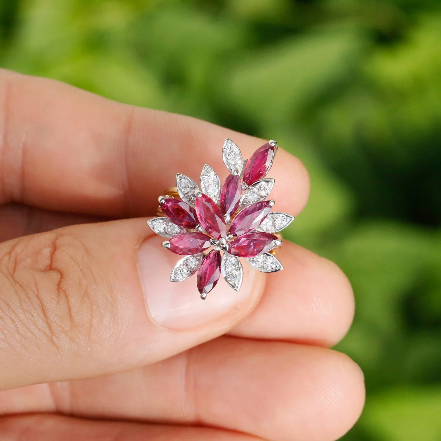 Marquise Ruby Cocktail Ring with Diamonds 18K Gold 2.76ctw