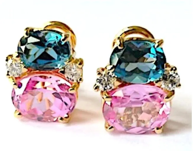 Medium GUM DROP™ Earrings with Pink Topaz and Blue Topaz and Diamonds