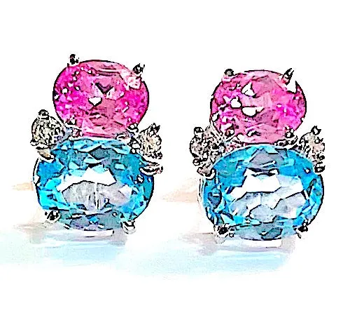 Medium GUM DROP™ Earrings with Pink Topaz and Blue Topaz and Diamonds