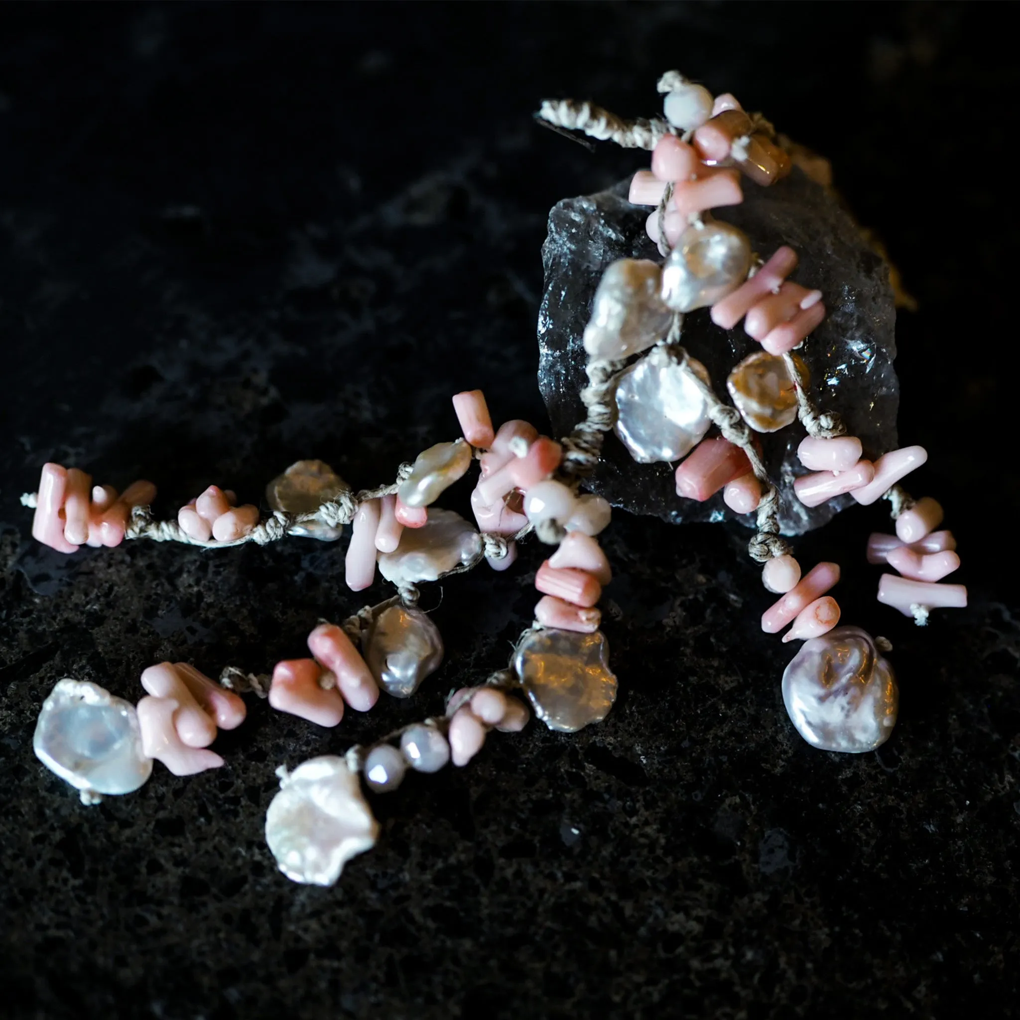 Mela multi strand pearl   pink Coral