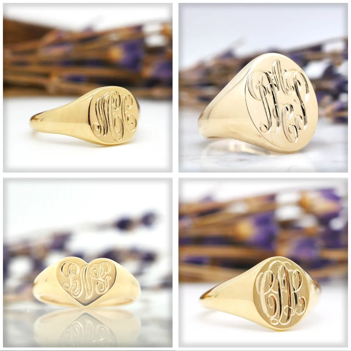 Men's Round Signet Ring - Large - Hand Engraved Script Monogram
