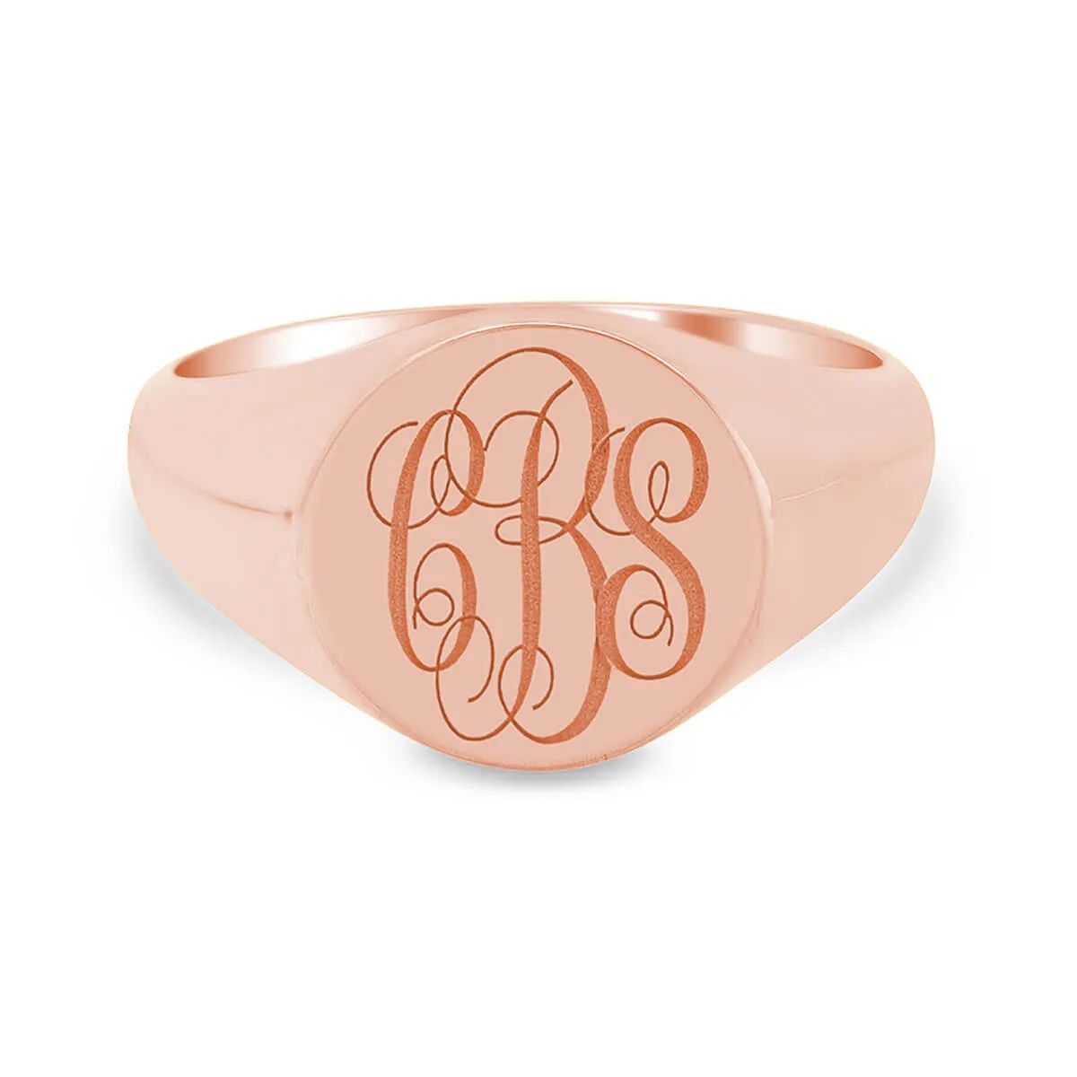 Men's Round Signet Ring - Small - Laser Engraved Script Monogram