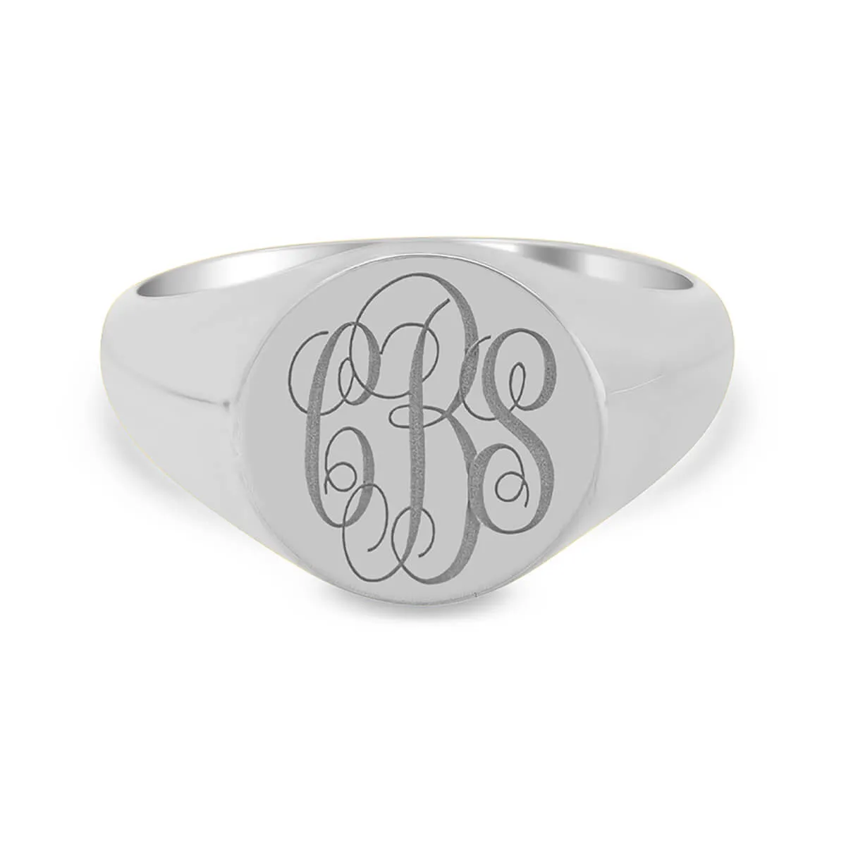 Men's Round Signet Ring - Small - Laser Engraved Script Monogram