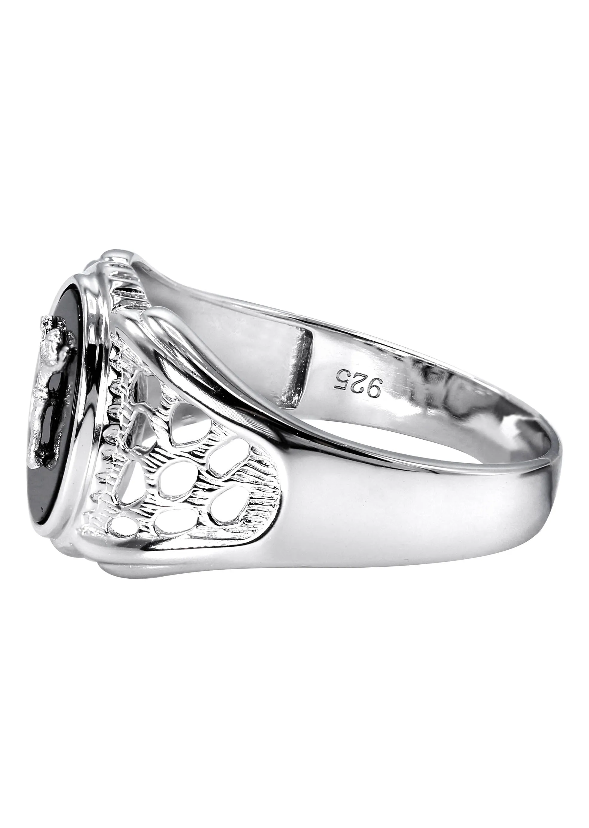 Mens Silver Onyx Liberty Signet Ring | Appx 4 Grams