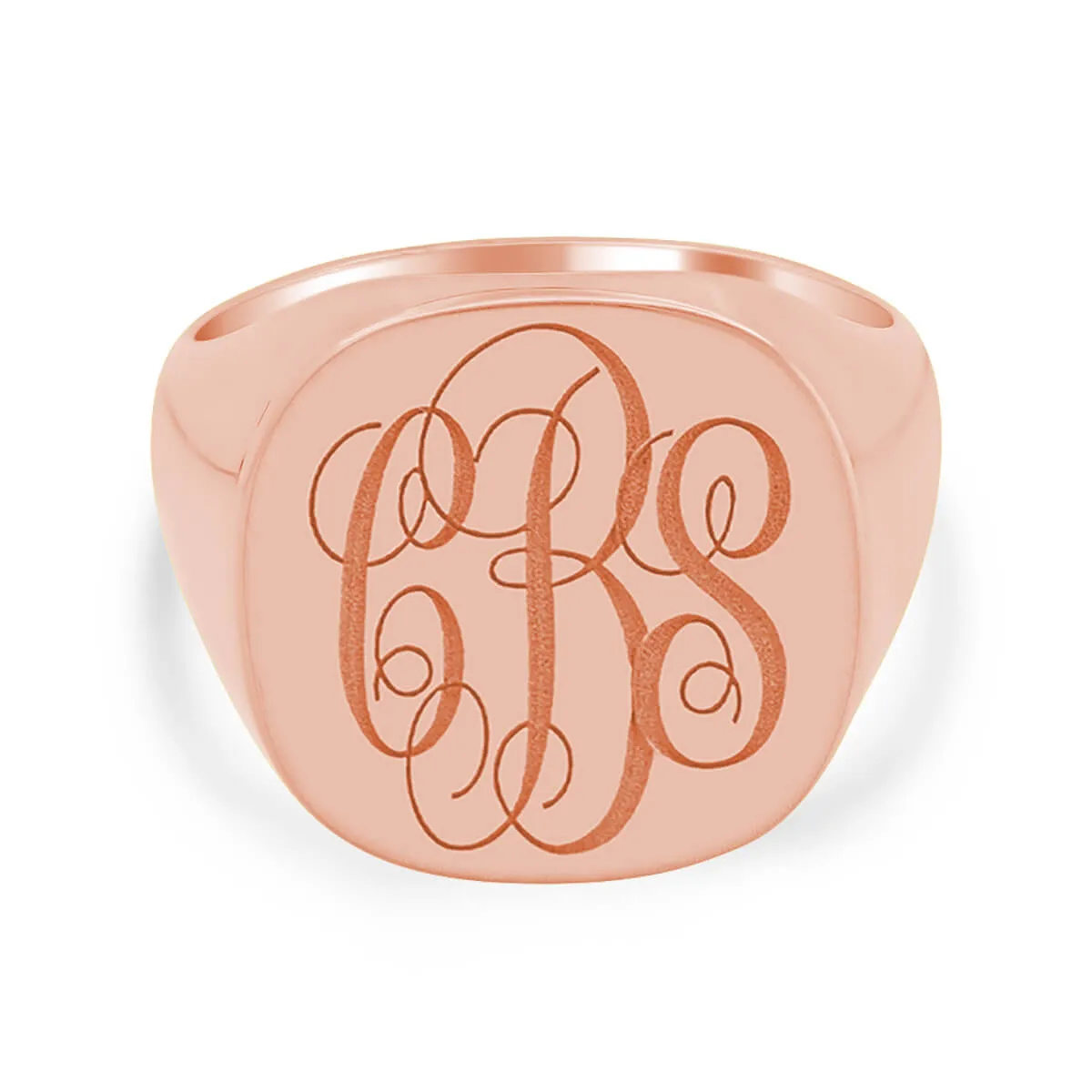 Men's Square Signet Ring - Large - Laser Engraved Script Monogram
