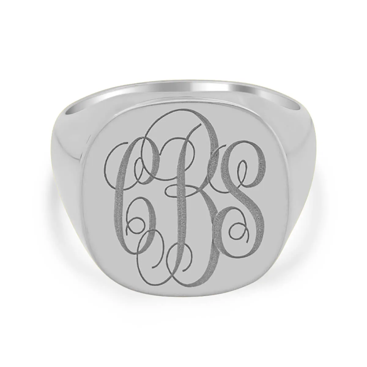 Men's Square Signet Ring - Large - Laser Engraved Script Monogram