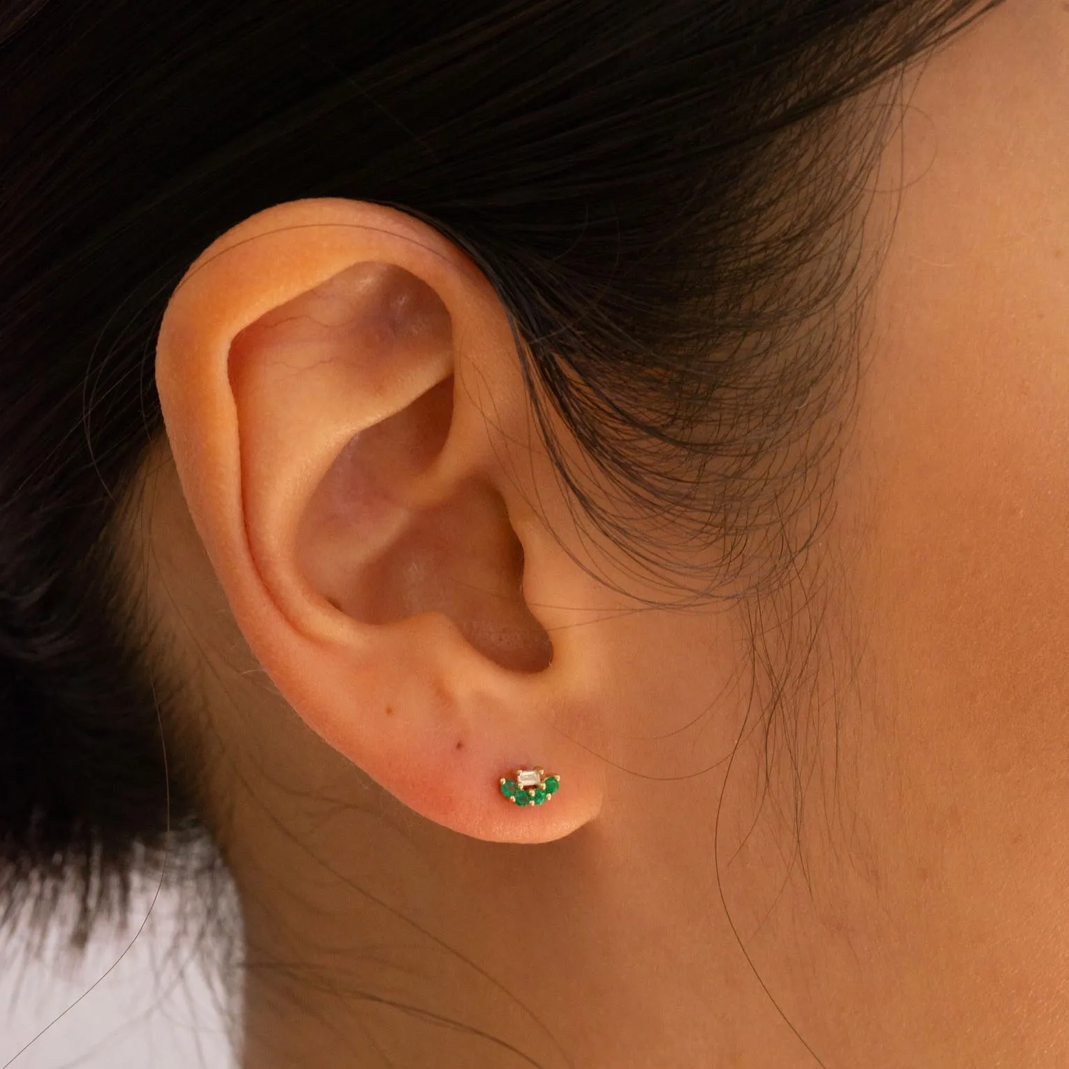 Mini Baguette Emerald Lace Stud (Single) (ready to ship option)*